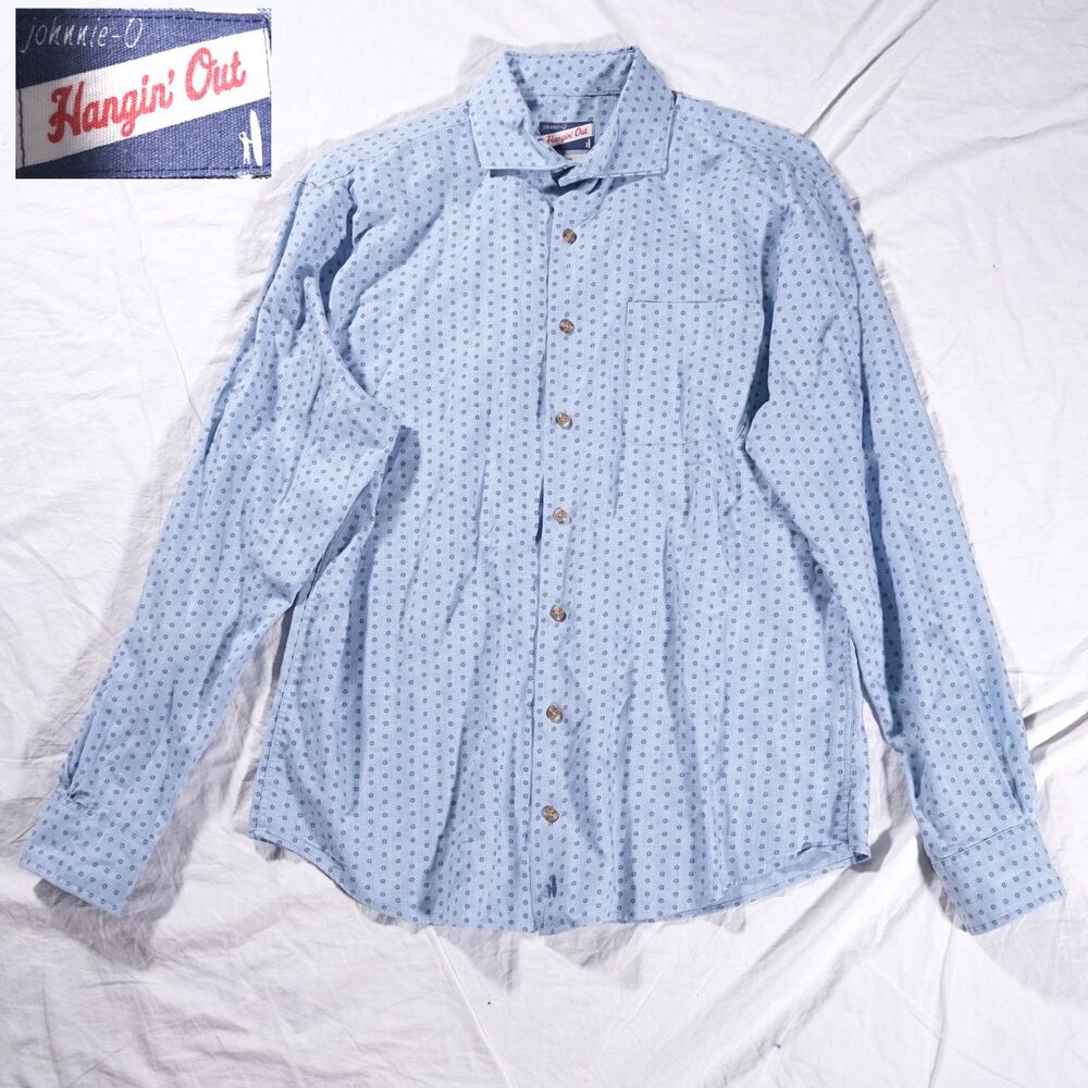 Johnnie-O Hangin' Out Button Up Shirt Blue Pattern Mens Medium